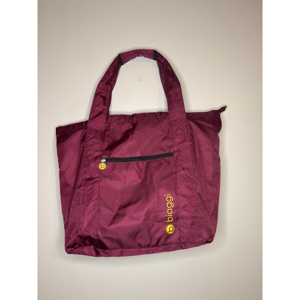 Biaggi Packable‎ Tote Bag Burgundy Ripstop Nylon Travel Foldable Carry On Zipper